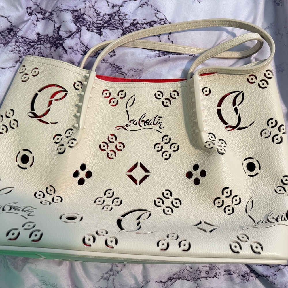 Christian Louboutin Cream and Red Cutout Tote